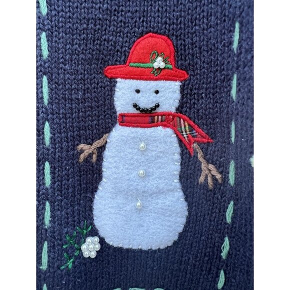 Vintage 80s Northern Treasures blue embroidered Christmas Holiday cardigan M - Picture 11 of 14